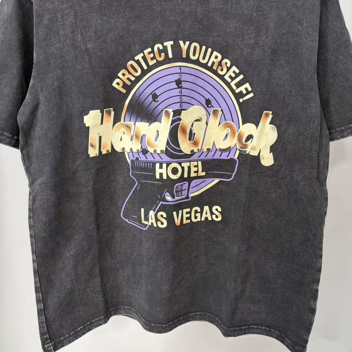 TRIPLE SEVENS Hard Glock Hotel Las Vegas Washed Graphic T-Shirt — detail